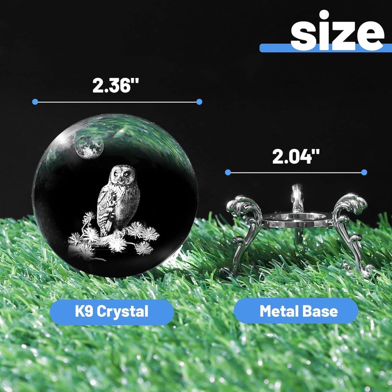PYJ3DLAMP 3D Owl Crystal Ball with Stand Lase Engraved Glass Sphere Paperweight Owl Decor Gift - Image 2